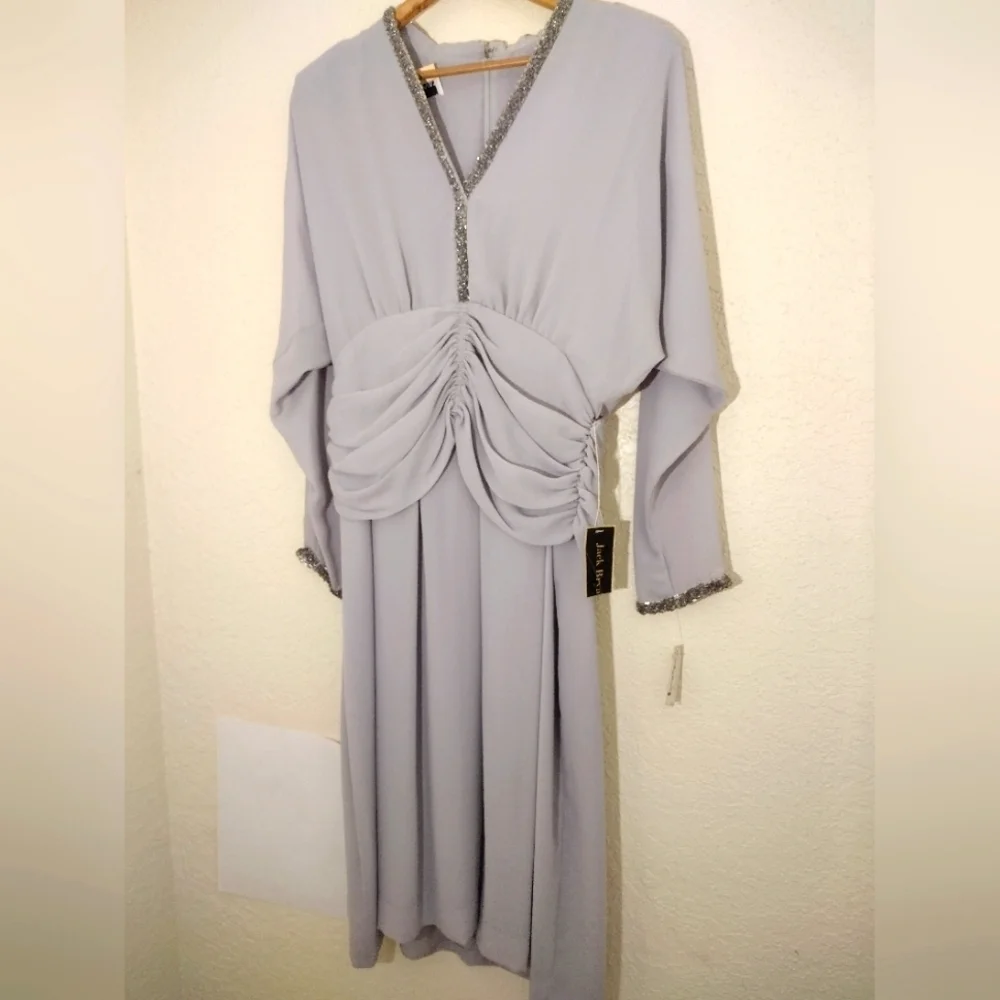 Jack Bryan Vintage 70s Hand Beaded Gray 7505 Midi Dress